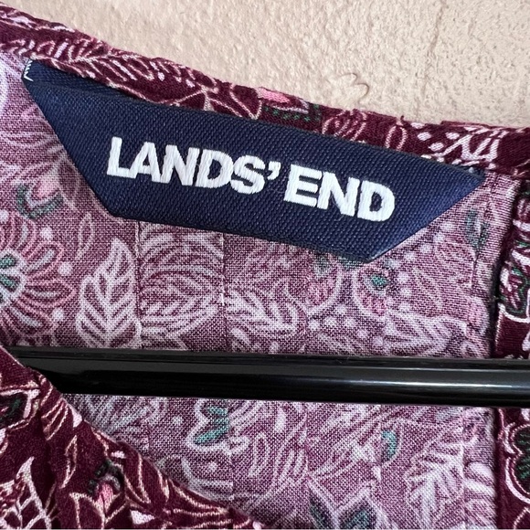 LANDS’ END Burgundy Floral Pleated Tunic Top Womens Boho Peasant Lagenlook Sz 1X - Picture 7 of 12